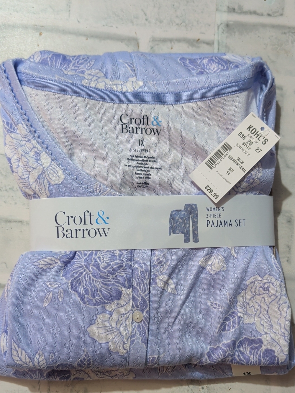 Croft & Barrow Lavender and White Floral Pajama Set
